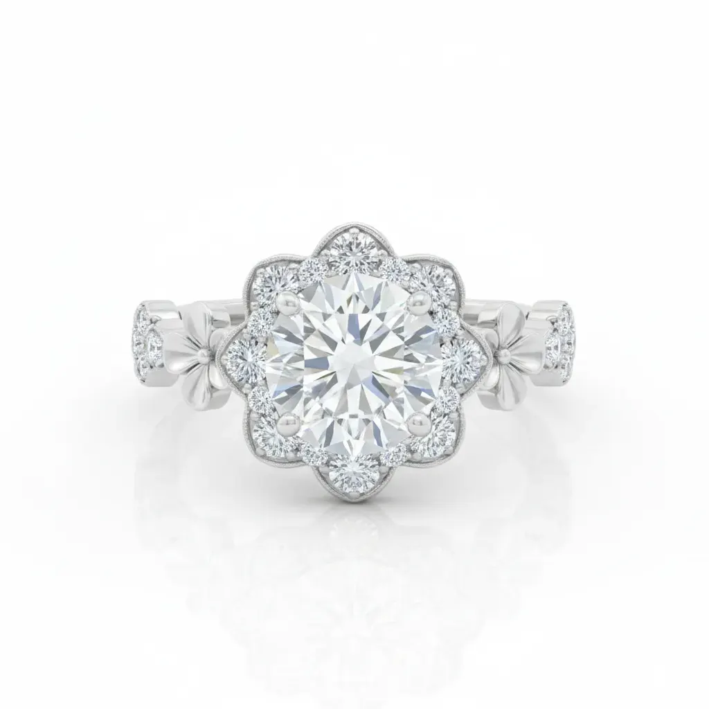 Anello con Brillante e Fiori